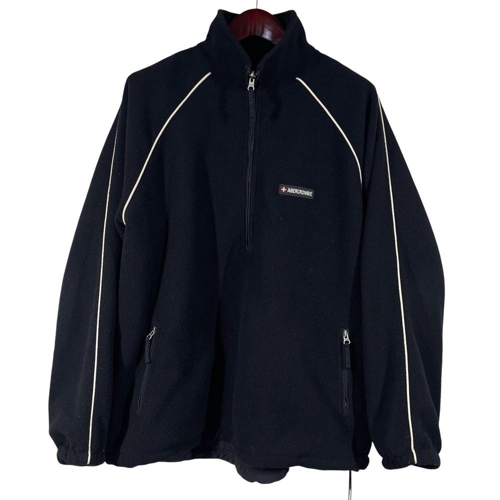Vtg Abercrombie Mountain Fleece 1/4 Zip Jacket Mens XL Black Reversible Pullover
